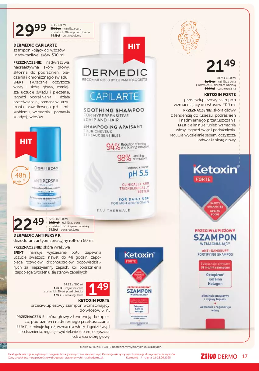 Gazetka promocyjna Ziko - Gazetka Ziko Dermo - ważna 12.06 do 25.06.2025 - strona 17 - produkty: Capilarte, Dermedic, Dezodorant, Piec, Szampon