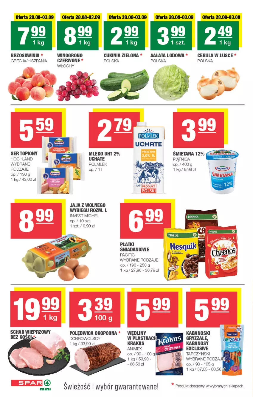 Gazetka promocyjna Spar - Spar-Mini - ważna 25.08 do 04.09.2024 - strona 2 - produkty: Cebula, Cif, Danio, Gry, Hochland, Jaja, Jaja z wolnego wybiegu, Kabanos, Krakus, Mleko, Piątnica, Polędwica, POLMLEK, Sałat, Sałata lodowa, Schab wieprzowy, Ser, Ser topiony, Tarczyński, Top, Wino