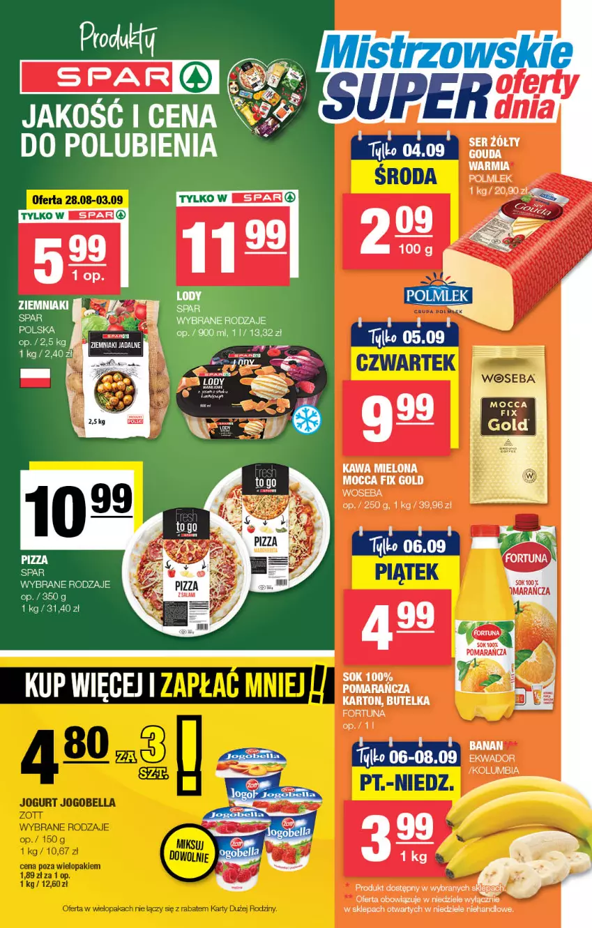 Gazetka promocyjna Spar - Spar-Mini - ważna 25.08 do 04.09.2024 - strona 3 - produkty: Kawa, Kawa mielona, Lody, Mocca Fix Gold, Pizza, Woseba, Ziemniaki