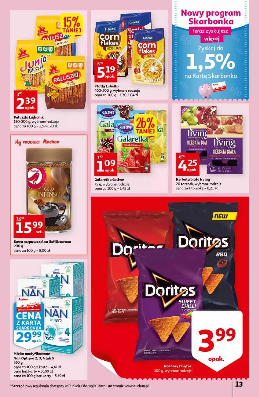 Gazetka promocyjna Auchan - przeNISKIE CENY Prze SŁONECZNE oferty Hipermarkety - ważna 30.06 do 06.07.2022 - strona 13 - produkty: Bell, Bella, Gala, Galaretka, Herbata, Irving, Lajkonik, Lubella, Mleko, Mleko modyfikowane, NAN Optipro