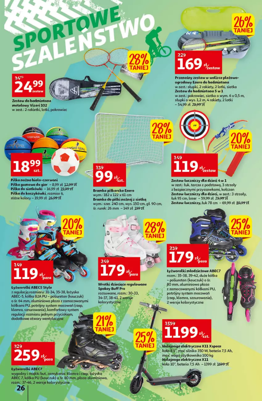 Gazetka promocyjna Auchan - przeNISKIE CENY Prze SŁONECZNE oferty Hipermarkety - ważna 30.06 do 06.07.2022 - strona 26 - produkty: Bateria, Bramka, Dzieci, Hulajnoga, Hulajnoga elektryczna, Kosz, Noż, Piec, Piłka nożna, Pokrowiec, Ramka, Rolki, Ser, Siatka, Waga, Wrotki, Znicz