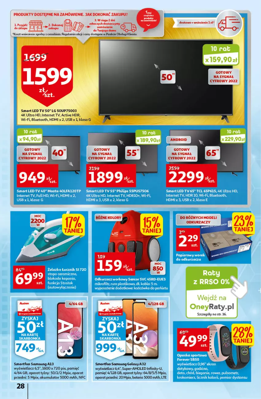 Gazetka promocyjna Auchan - przeNISKIE CENY Prze SŁONECZNE oferty Hipermarkety - ważna 30.06 do 06.07.2022 - strona 28 - produkty: Akumulator, Amol, Bateria, Gala, Kosz, LED TV, LG, Odkurzacz, Samsung, Smartfon