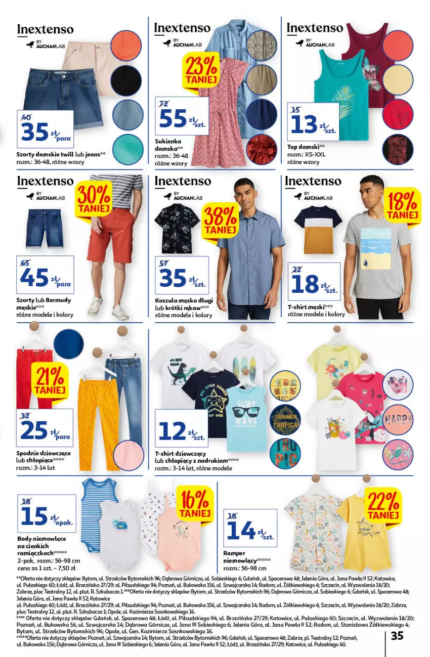 Gazetka promocyjna Auchan - przeNISKIE CENY Prze SŁONECZNE oferty Hipermarkety - ważna 30.06 do 06.07.2022 - strona 35 - produkty: Acer, Bermudy, Body, Cars, Kosz, Koszula, Sos, Spodnie, Sukienka, Szorty, T-shirt, Top