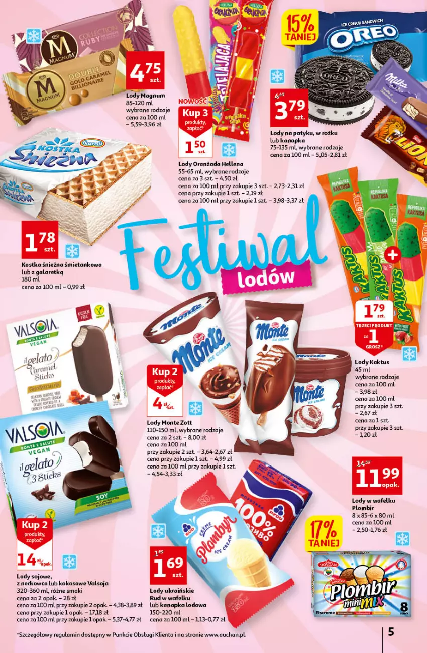 Gazetka promocyjna Auchan - przeNISKIE CENY Prze SŁONECZNE oferty Hipermarkety - ważna 30.06 do 06.07.2022 - strona 5 - produkty: Gala, Hellena, Kaktus, Kokos, Lody, Monte, Oranżada, Zott