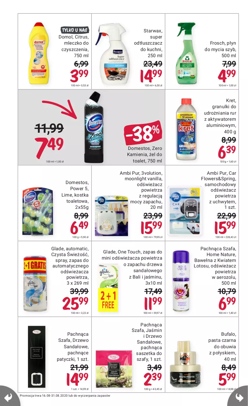 Gazetka promocyjna Rossmann - 16 sierpnia - ważna 16.08 do 31.08.2021 - strona 16 - produkty: Ambi Pur, Domestos, Domol, Fa, Frosch, Gra, Kret, Mleczko, Odświeżacz powietrza, Odtłuszczacz, Płyn do mycia, Pur, Sandał, Szafa, Wełna