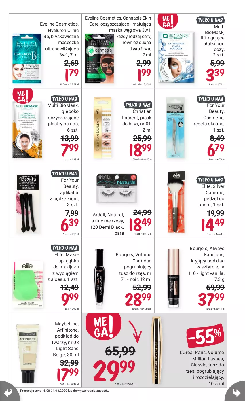 Gazetka promocyjna Rossmann - 16 sierpnia - ważna 16.08 do 31.08.2021 - strona 17 - produkty: Always, Bell, Bourjois, Clin, Dell, Eveline, Fa, For Your Beauty, L’Oréal, Lack, Laur, Lion, Makijaż, Maska, Maybelline, Pędzel do pudru, Pęseta, Podkład, Podkład do twarzy, Sztuczne rzęsy, Tran, Tusz