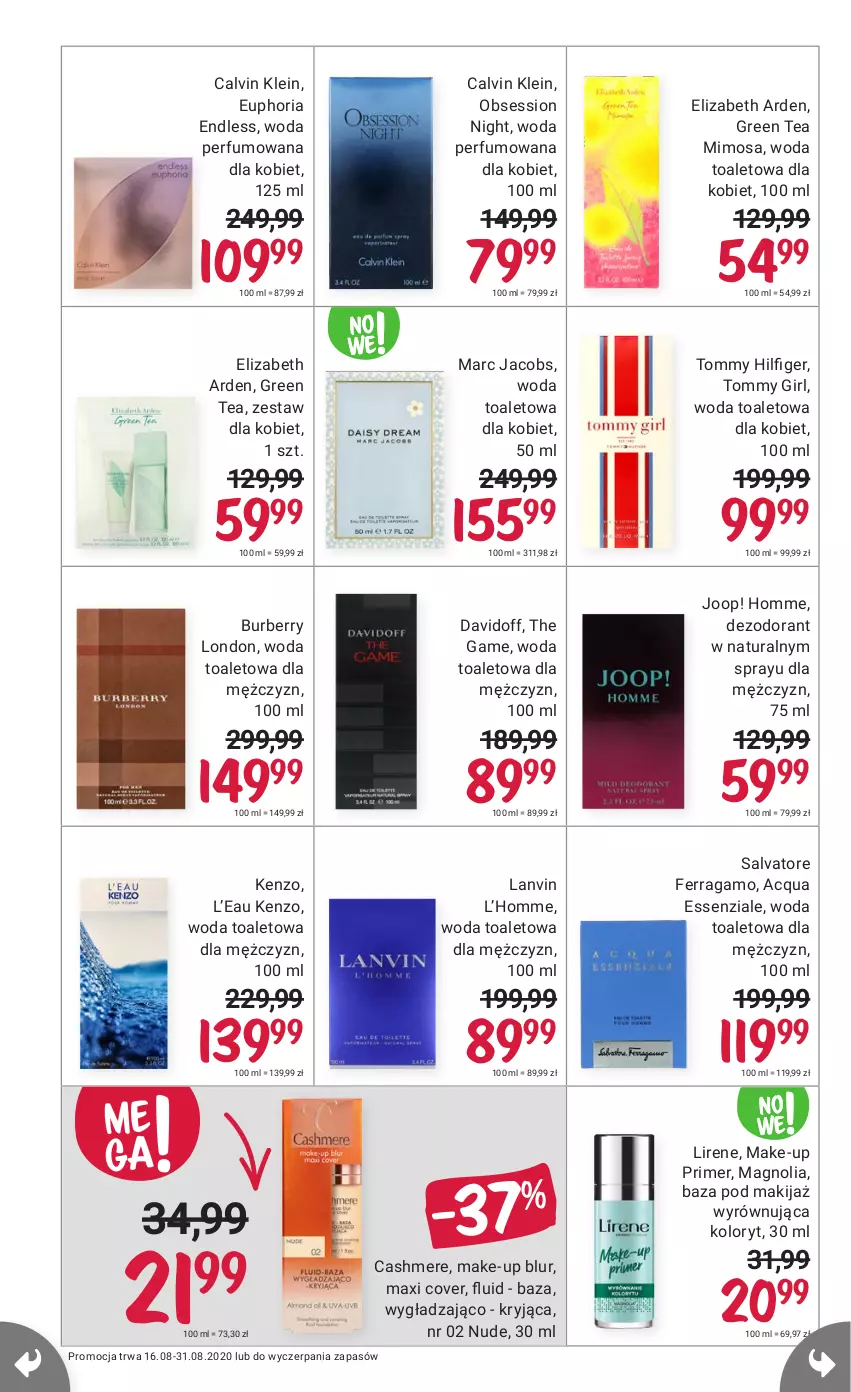 Gazetka promocyjna Rossmann - 16 sierpnia - ważna 16.08 do 31.08.2021 - strona 20 - produkty: Burberry, Calvin Klein, Davidoff, Dezodorant, Elizabeth Arden, Jacobs, JOOP!, Kenzo, Lanvin, Lirene, Makijaż, Mimosa, Perfum, Salvatore Ferragamo, SESSIO, Woda, Woda perfumowana, Woda toaletowa