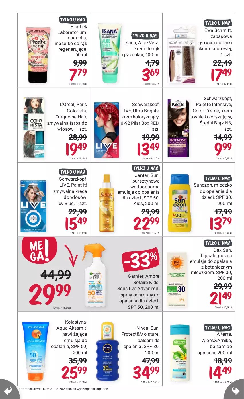 Gazetka promocyjna Rossmann - 16 sierpnia - ważna 16.08 do 31.08.2021 - strona 8 - produkty: Aksam, Akumulator, Aloe vera, Alterra, Bursztyn, Color Creme, DAX, Dzieci, Emulsja, Ewa Schmitt, Fa, Farba do włosów, Garnier, Isana, Krem do rąk, L’Oréal, Mleczko, Nivea, Palette, Por, Schwarzkopf