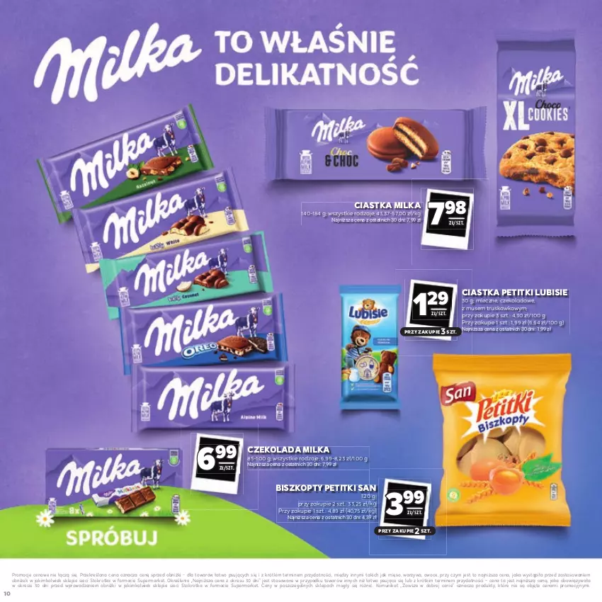 Gazetka promocyjna Stokrotka - Katalog Łap Okazje - ważna 10.07 do 23.07.2025 - strona 10 - produkty: Biszkopty, Ciastka, Czekolada, Lubisie, Mięso, Milka, Mus, Owoce, Warzywa