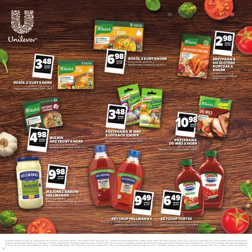 Gazetka promocyjna Stokrotka - Katalog Łap Okazje - ważna 10.07 do 23.07.2025 - strona 2 - produkty: Babuni, Bulion, Cebula, Czosnek, Hellmann’s, Ketchup, Knorr, Kurczak, Lion, Majonez, Mięso, Owoce, Rosół, Warzywa