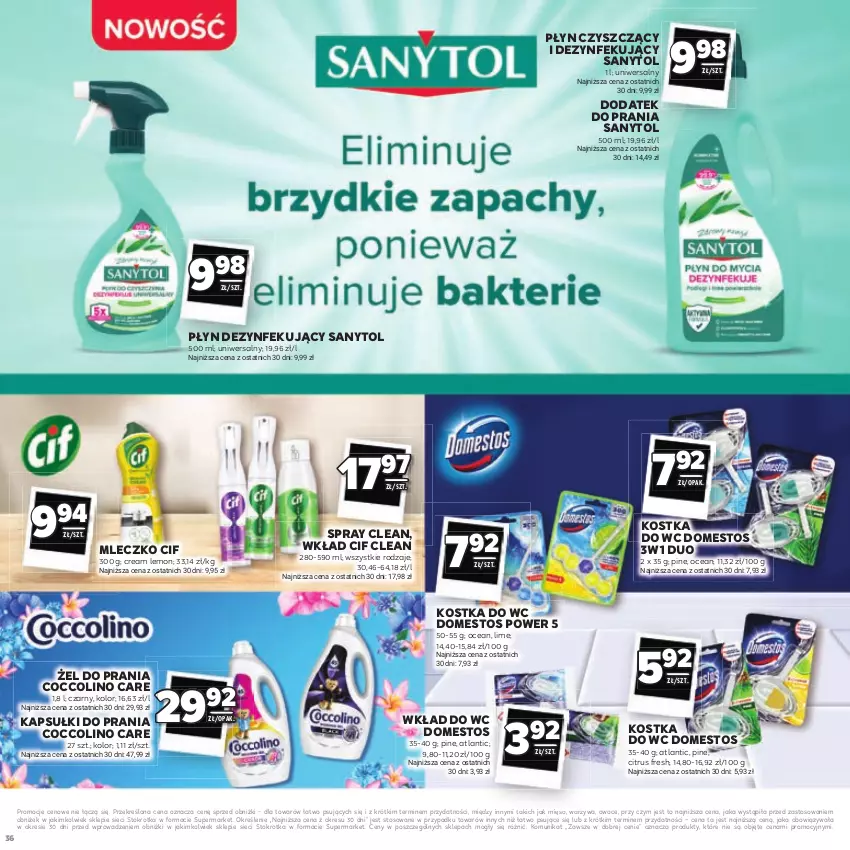 Gazetka promocyjna Stokrotka - Katalog Łap Okazje - ważna 10.07 do 23.07.2025 - strona 36 - produkty: Cif, Coccolino, Domestos, Kapsułki do prania, Kostka do wc, Mięso, Mleczko, Owoce, Sanytol, Warzywa