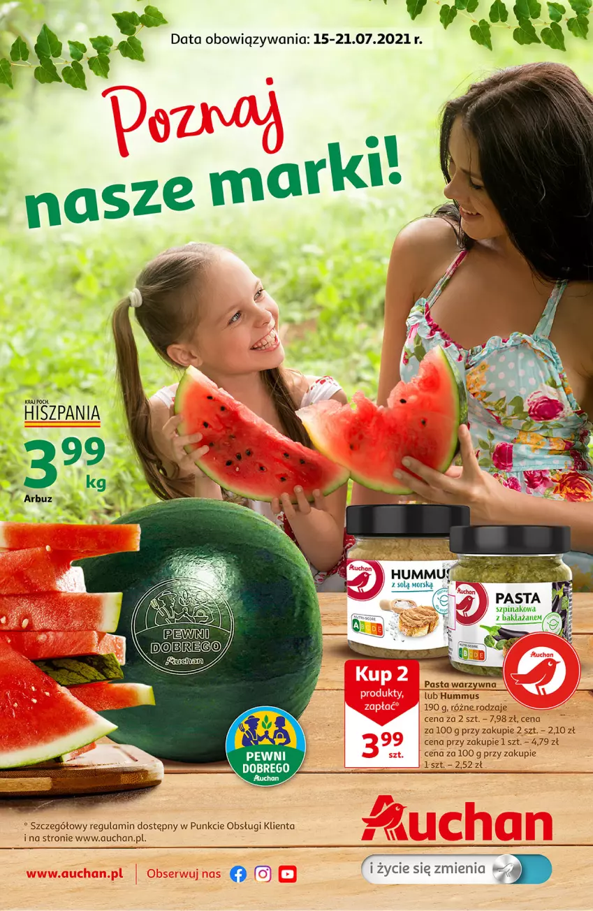 Gazetka promocyjna Auchan - Poznaj Nasze Marki Hipermarkety - ważna 15.07 do 21.07.2021 - strona 1 - produkty: Hummus, Mus, Pasta warzywna, Szpinak