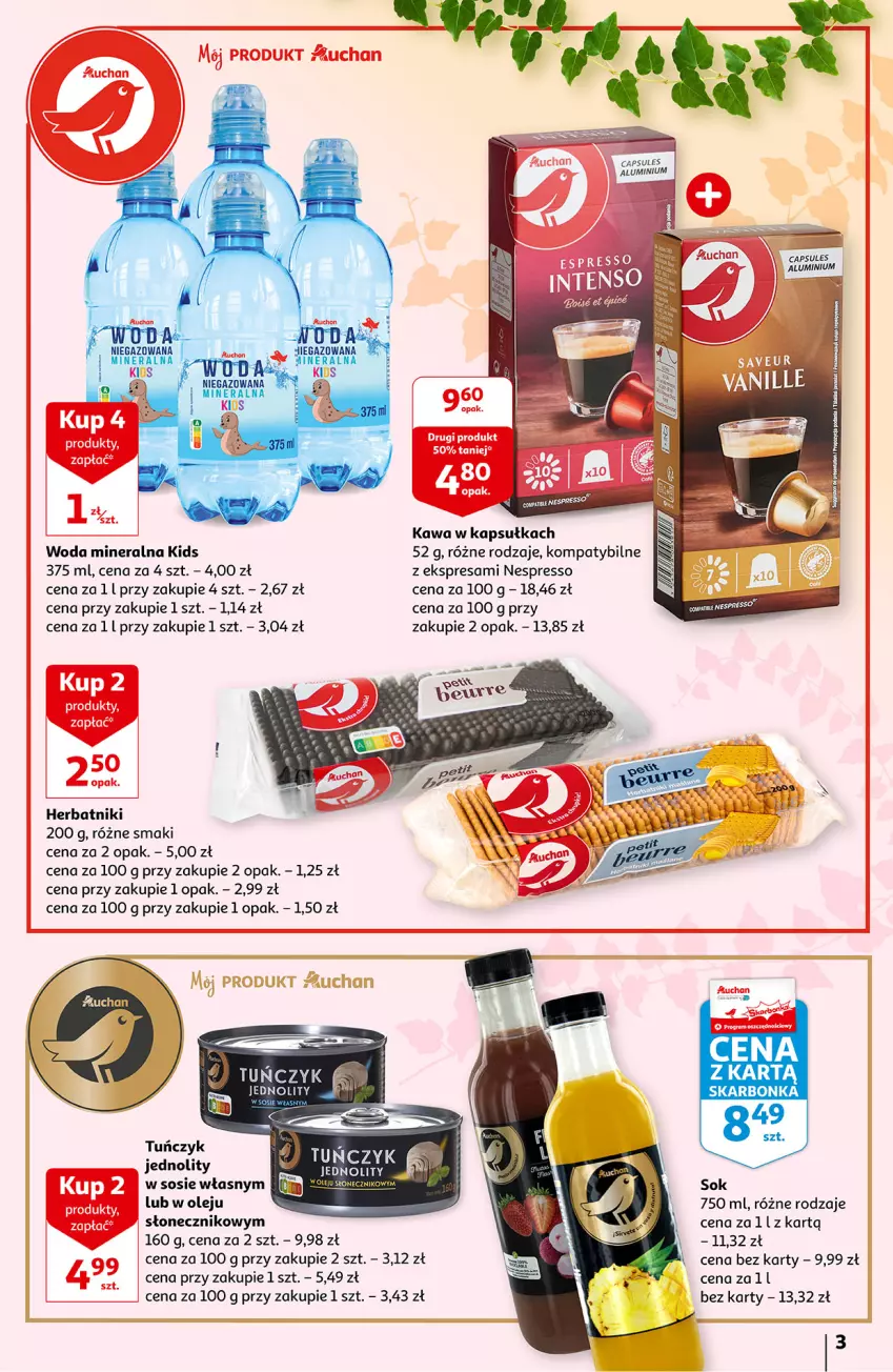 Gazetka promocyjna Auchan - Poznaj Nasze Marki Hipermarkety - ważna 15.07 do 21.07.2021 - strona 3 - produkty: Herbatniki, Kawa, Olej, Sok, Sos, Tuńczyk, Woda, Woda mineralna