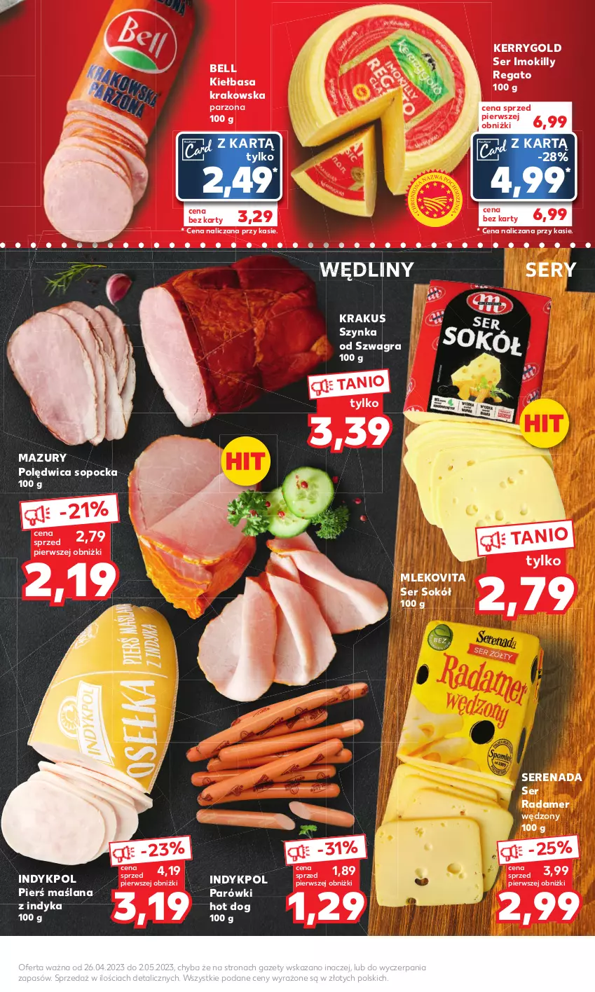 Gazetka promocyjna Kaufland - Mocny Start - ważna 02.05 do 02.05.2023 - strona 9 - produkty: Bell, Gra, Hot dog, Kiełbasa, Kiełbasa krakowska, Krakus, LANA, Mleko, Mlekovita, Parówki, Parówki hot dog, Polędwica, Radamer, Ser, Sok, Sokół, Szynka