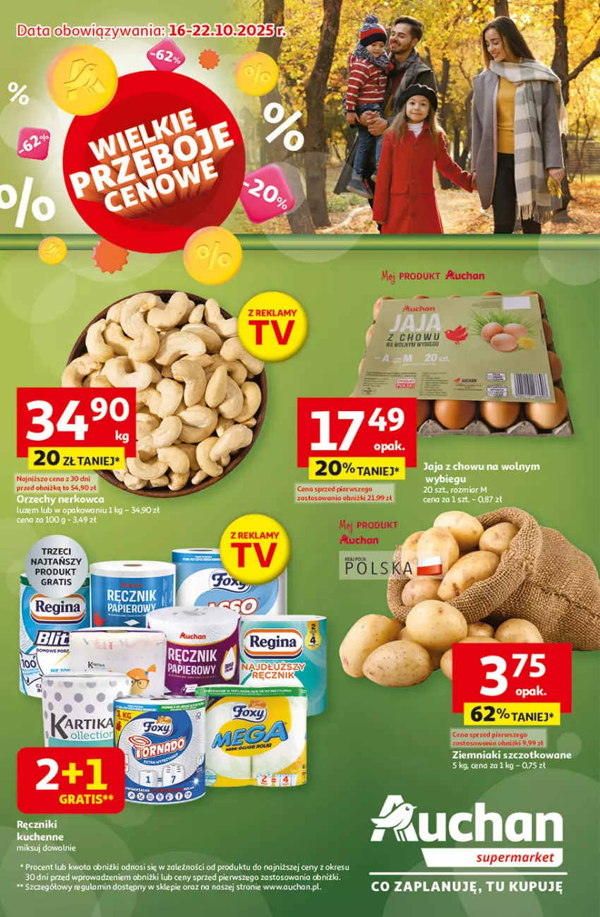 Gazetka promocyjna Auchan - Gazetka Wielkie przeboje cenowe Supermarket Auchan - ważna 16.10 do 22.10.2025 - strona 1 - produkty: Fa, Gin, Gra, Jaja, Por, Ręcznik, Rum, Ziemniaki