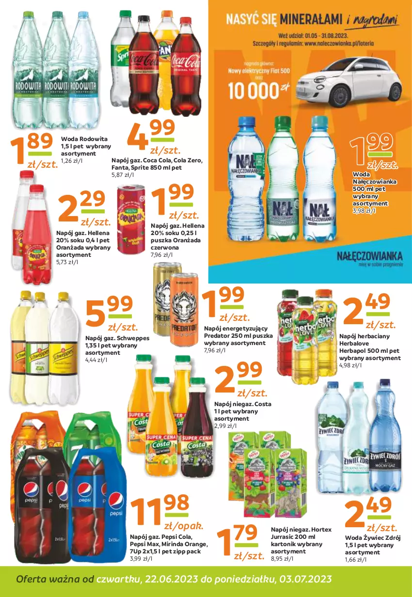 Gazetka promocyjna Gama - Gazetka Gama - ważna 03.07.2023 do 22.06.2024 - strona 10 - produkty: 7up, Fa, Fanta, Hellena, Herbapol, Hortex, Mirinda, Nałęczowianka, Napój, Oranżada, Pepsi, Pepsi max, Schweppes, Sok, Sprite, Tonik, Woda