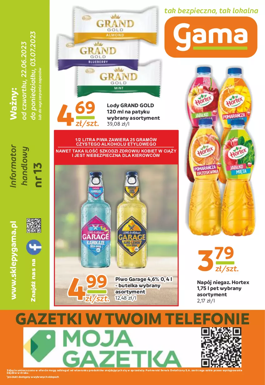 Gazetka promocyjna Gama - Gazetka Gama - ważna 03.07.2023 do 22.06.2024 - strona 12 - produkty: Gra, Hortex, Lody, Napój, Piec, Piwa, Piwo, Ser, Telefon