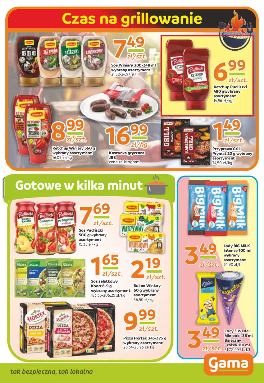 Gazetka promocyjna Gama - Gazetka Gama - ważna 03.07.2023 do 22.06.2024 - strona 7 - produkty: Big Milk, Bulion, Gra, Grill, Gry, Hortex, Kasza, Kaszanka, Ketchup, Knorr, Lion, Lody, Piec, Pizza, Prymat, Pudliszki, Sałat, Sos, Winiary