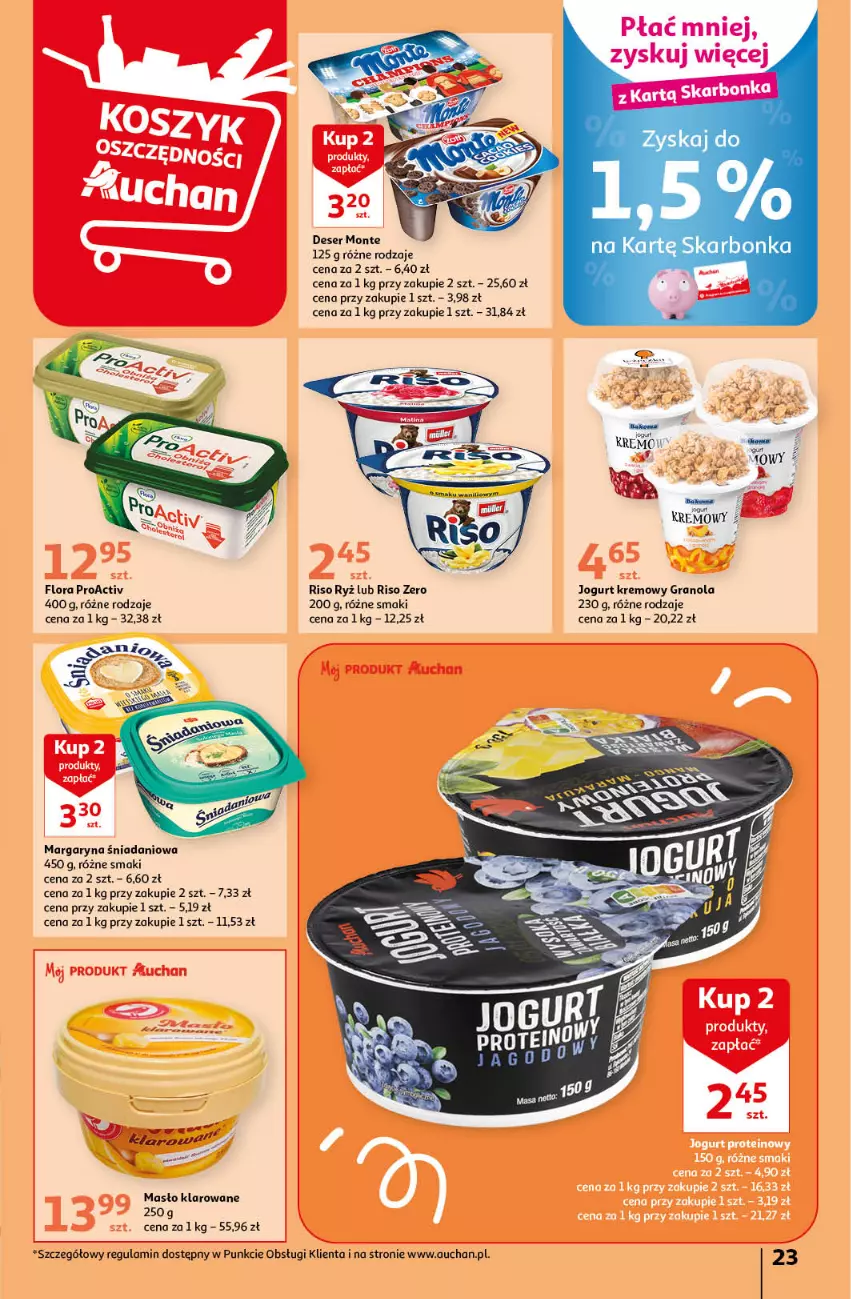 Gazetka promocyjna Auchan - Gazetka Wielkie Porządki w niskich cenach Hipermarket Auchan - ważna 16.02 do 22.02.2023 - strona 23 - produkty: Bakoma, Danio, Flora, Gra, Granola, Jogurt, Margaryna, Masło, Masło klarowane, Ryż