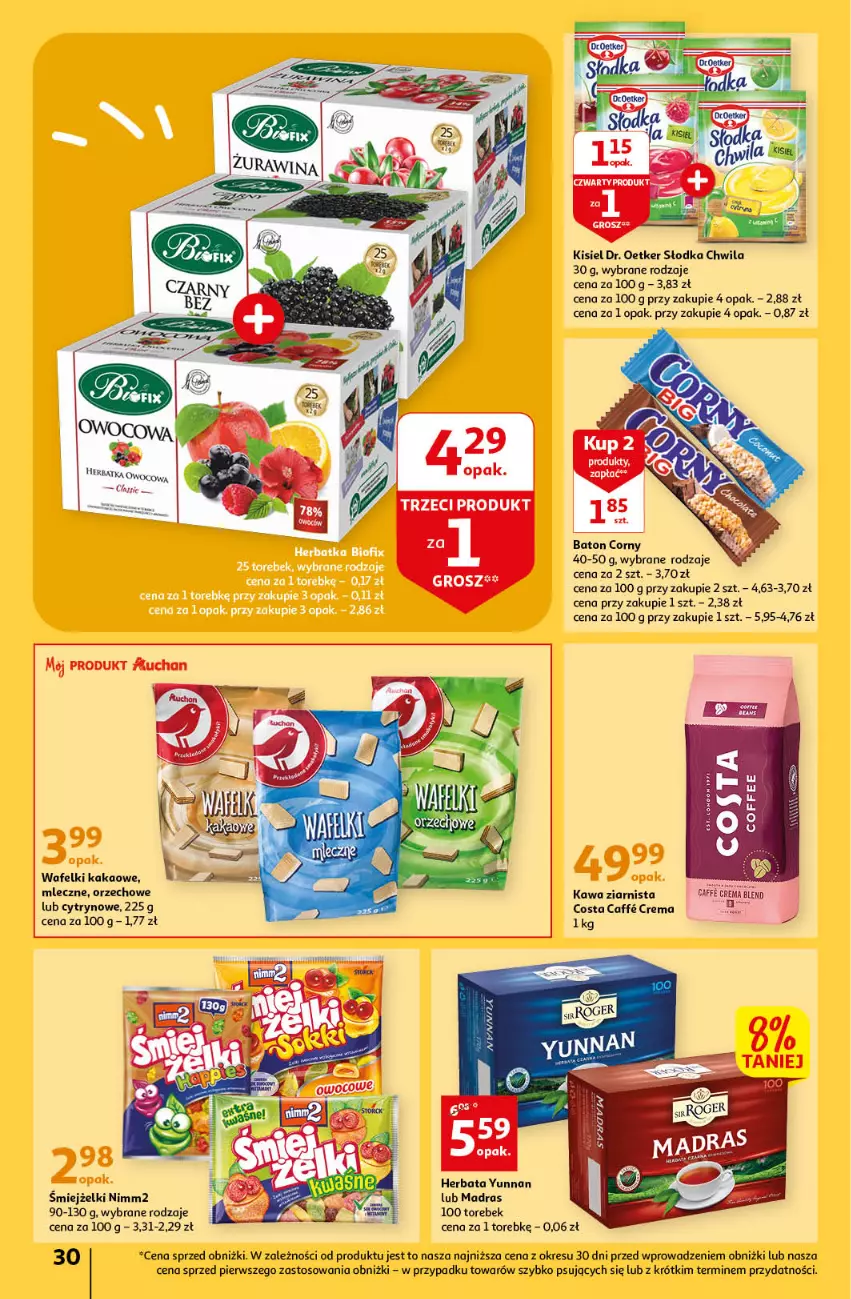 Gazetka promocyjna Auchan - Gazetka Wielkie Porządki w niskich cenach Hipermarket Auchan - ważna 16.02 do 22.02.2023 - strona 30 - produkty: Baton, Dr. Oetker, Herbata, Kakao, Kawa, Kawa ziarnista, Kisiel, Nimm2, O nas, Słodka Chwila