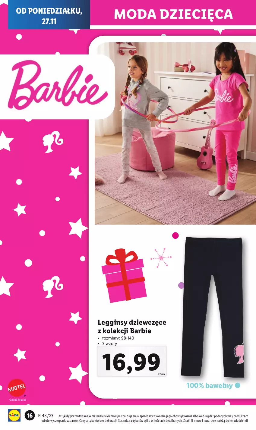 Gazetka promocyjna Lidl - GAZETKA - ważna 27.11 do 02.12.2023 - strona 18 - produkty: Barbie, Dzieci, Gin, Legginsy, Mattel, Moda