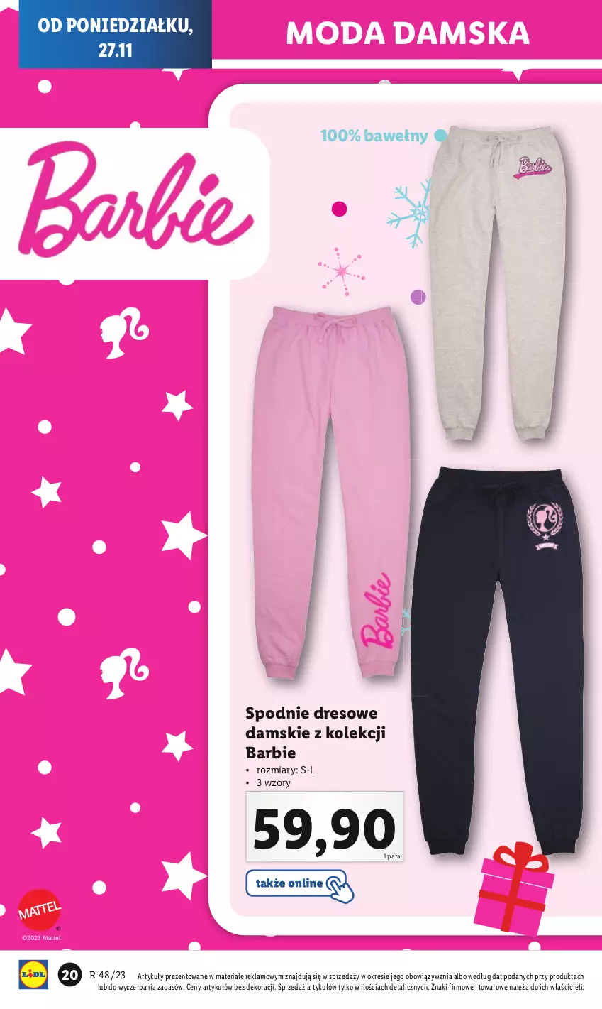 Gazetka promocyjna Lidl - GAZETKA - ważna 27.11 do 02.12.2023 - strona 22 - produkty: Barbie, Dres, Mattel, Moda, Spodnie, Spodnie dresowe