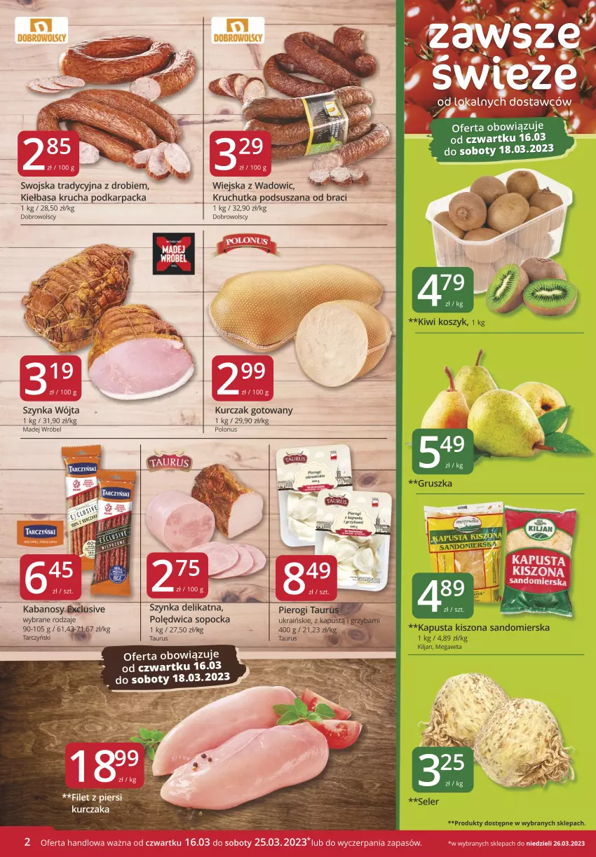 Gazetka promocyjna Market Vita - Gazetka – Marketvita - ważna 16.03 do 25.03.2023 - strona 2 - produkty: Kabanos, Kapustą, Karp, Kiełbasa, Kiełbasa krucha, Kurczak, Kurczak gotowany, LG, Madej Wróbel, Pierogi, Polędwica, Szynka, Tarczyński