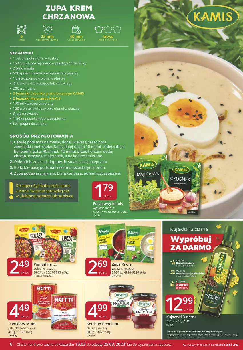 Gazetka promocyjna Market Vita - Gazetka – Marketvita - ważna 16.03 do 25.03.2023 - strona 6 - produkty: Bulion, Cebula, Chrzan, Czosnek, Jaja, Kamis, Ketchup, Knorr, Kujawski, Lion, Pieprz, Pietruszka, Pomidory, Por, Przyprawy, Sól, Ziemniaki, Zupa