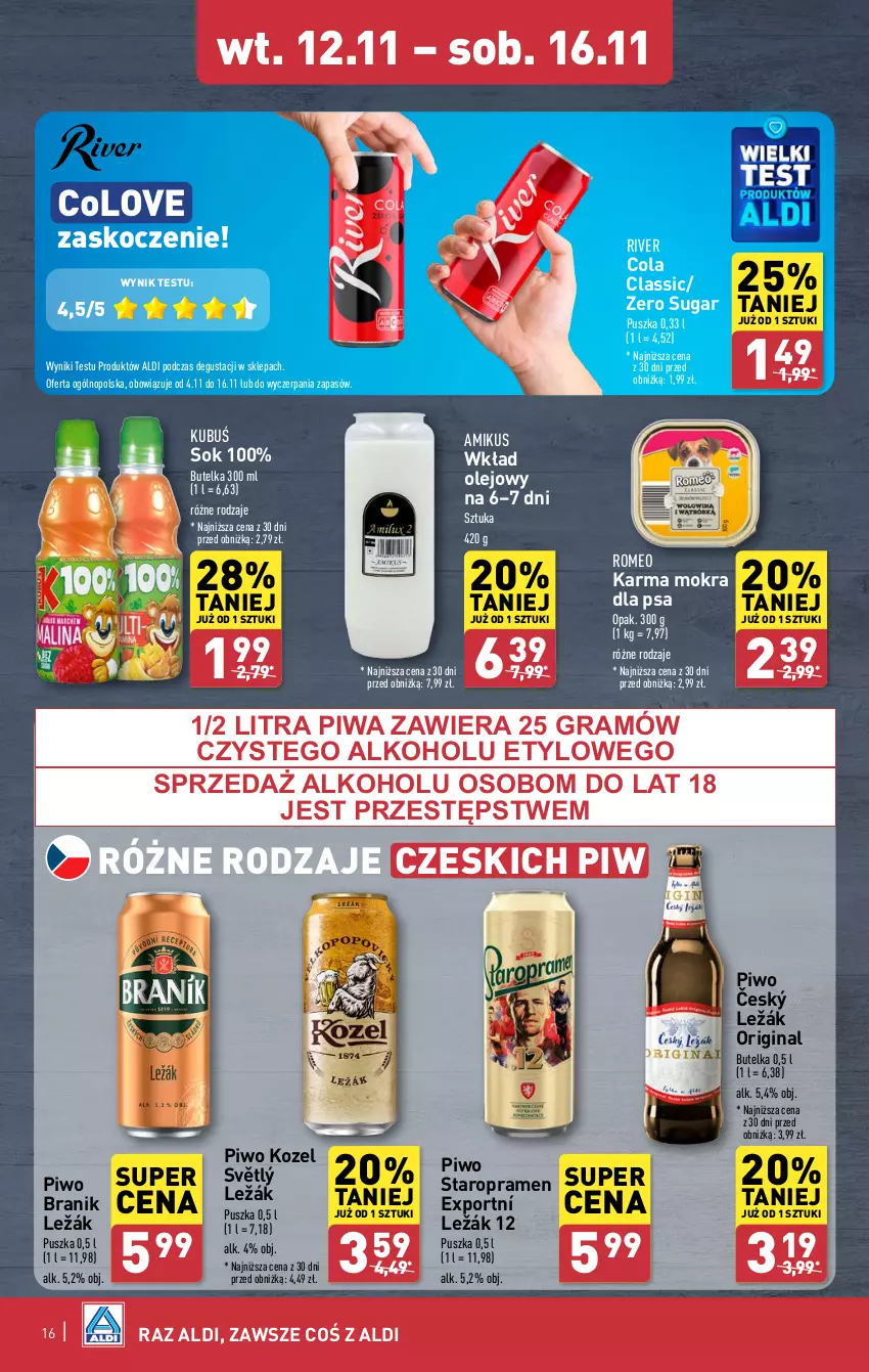 Gazetka promocyjna Aldi - Pełna oferta - ważna 12.11 do 16.11.2024 - strona 16 - produkty: Gin, Gra, Koc, Kozel, Kubuś, Olej, Piwa, Piwo, Por, Sok, Wkład olejowy