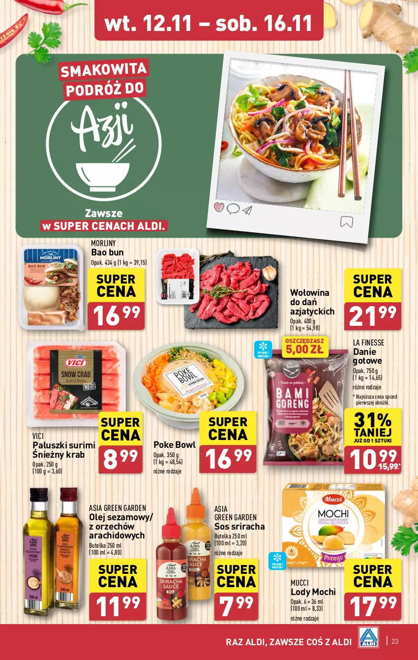 Gazetka promocyjna Aldi - Pełna oferta - ważna 12.11 do 16.11.2024 - strona 23 - produkty: Danie gotowe, Lody, Morliny, Olej, Olej sezamowy, Sezam, Smakowita, Sos, Surimi, Wołowina