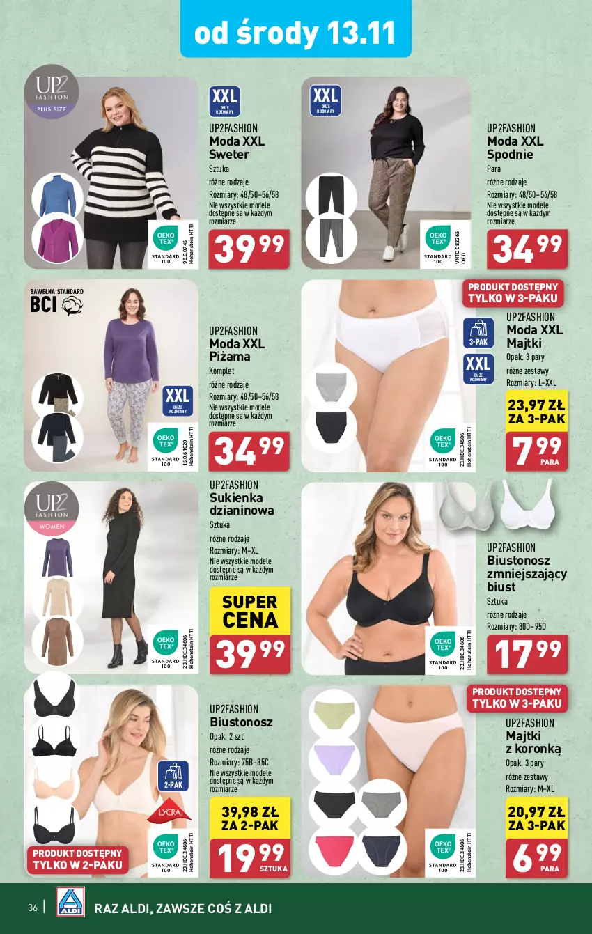 Gazetka promocyjna Aldi - Pełna oferta - ważna 12.11 do 16.11.2024 - strona 36 - produkty: Biustonosz, Fa, Majtki, Moda, Piżama, Spodnie, Sukienka, Sweter