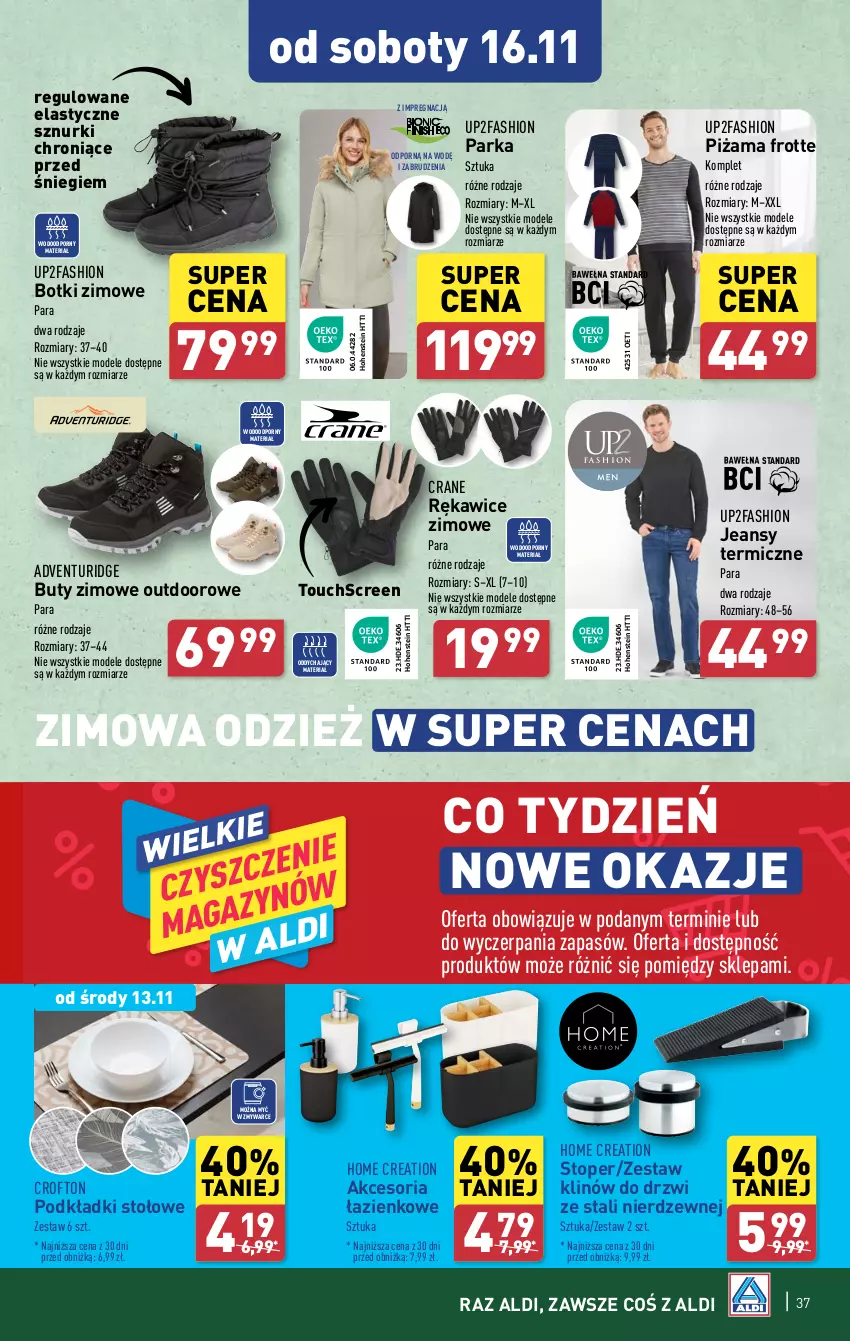 Gazetka promocyjna Aldi - Pełna oferta - ważna 12.11 do 16.11.2024 - strona 37 - produkty: Botki, Buty, Buty zimowe, Drzwi, Fa, Parka, Piżama, Podkład, Por, Rękawice, Top