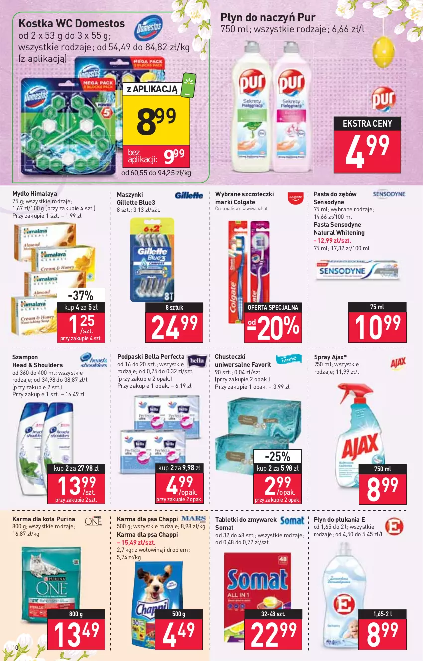 Gazetka promocyjna Stokrotka - Market - ważna 31.03 do 06.04.2022 - strona 10 - produkty: Ajax, Bell, Bella, Chappi, Chusteczki, Colgate, Domestos, Fa, Gillette, Himalaya, LG, Mydło, Pasta do zębów, Perfecta, Płyn do płukania, Podpaski, Pur, Purina, Sensodyne, Somat, Szampon, Tablet