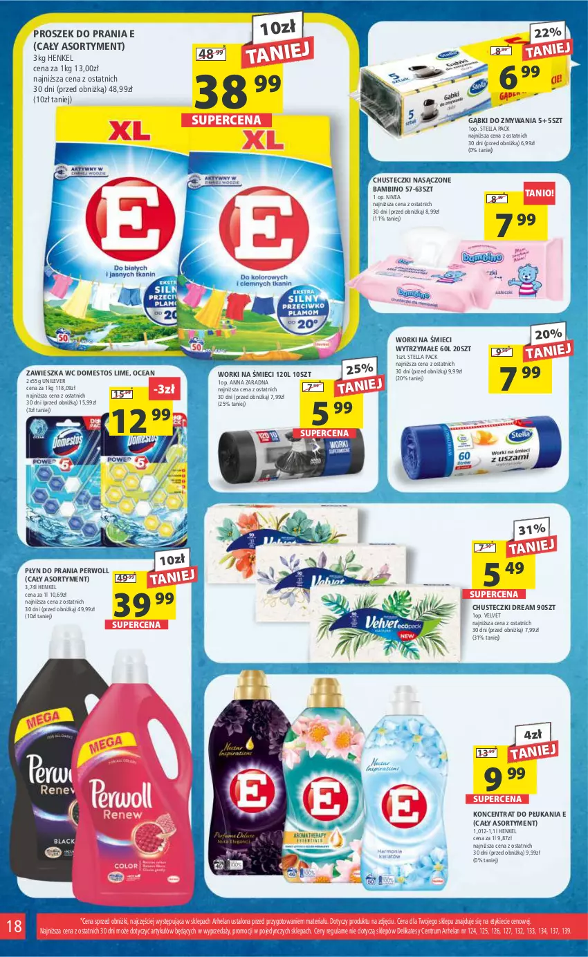 Gazetka promocyjna Arhelan - Gazetka - ważna 26.01 do 04.02.2024 - strona 18 - produkty: Chusteczki, Domestos, Nivea, Perwoll, Płyn do prania, Proszek do prania, Rum, Velvet, Worki na śmiec, Worki na śmieci