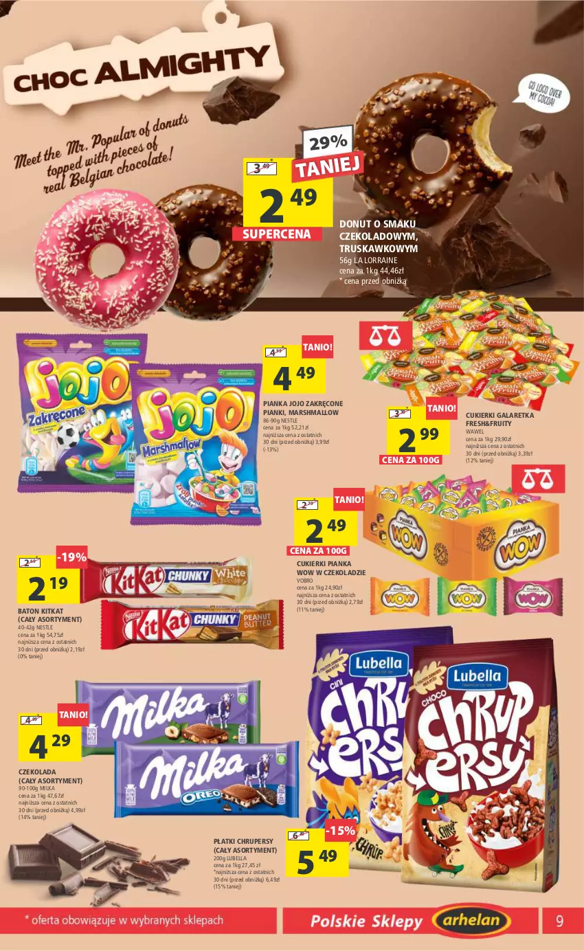 Gazetka promocyjna Arhelan - Gazetka - ważna 26.01 do 04.02.2024 - strona 9 - produkty: Baton, Bell, Bella, Cukier, Cukierki, Czekolada, Donut, Gala, Galaretka, Lubella, Mars, Milka, Wawel