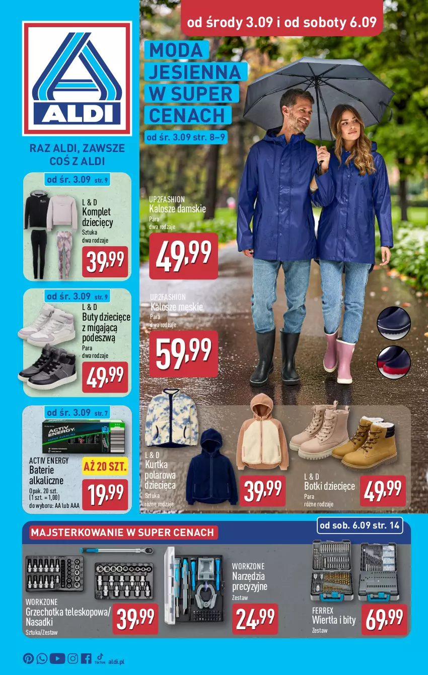 Gazetka promocyjna Aldi - Artykuły przemysłowe i tekstylia - ważna 03.09 do 06.09.2025 - strona 1 - produkty: Baterie alkaliczne, Botki, Buty, Dzieci, Fa, Kurtka, Moda, Teleskop
