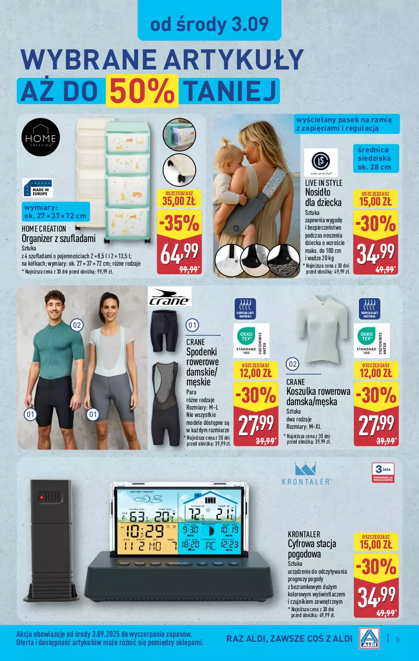 Gazetka promocyjna Aldi - Artykuły przemysłowe i tekstylia - ważna 03.09 do 06.09.2025 - strona 5 - produkty: Kosz, Koszulka, Organizer, Pasek, Piec, Rower, Stacja pogodowa