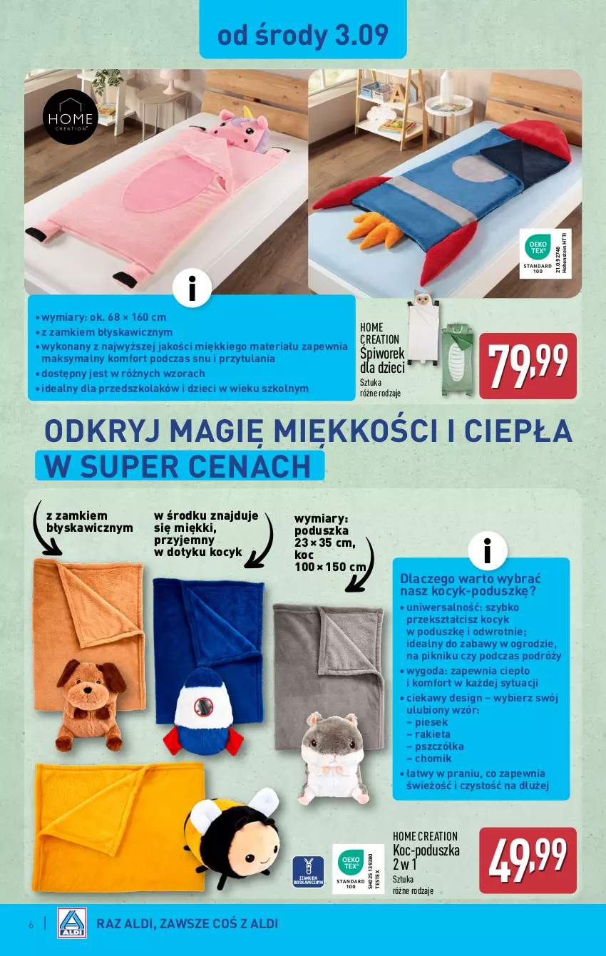 Gazetka promocyjna Aldi - Artykuły przemysłowe i tekstylia - ważna 03.09 do 06.09.2025 - strona 6 - produkty: Dzieci, Koc, Piwo, Poduszka, Rakieta
