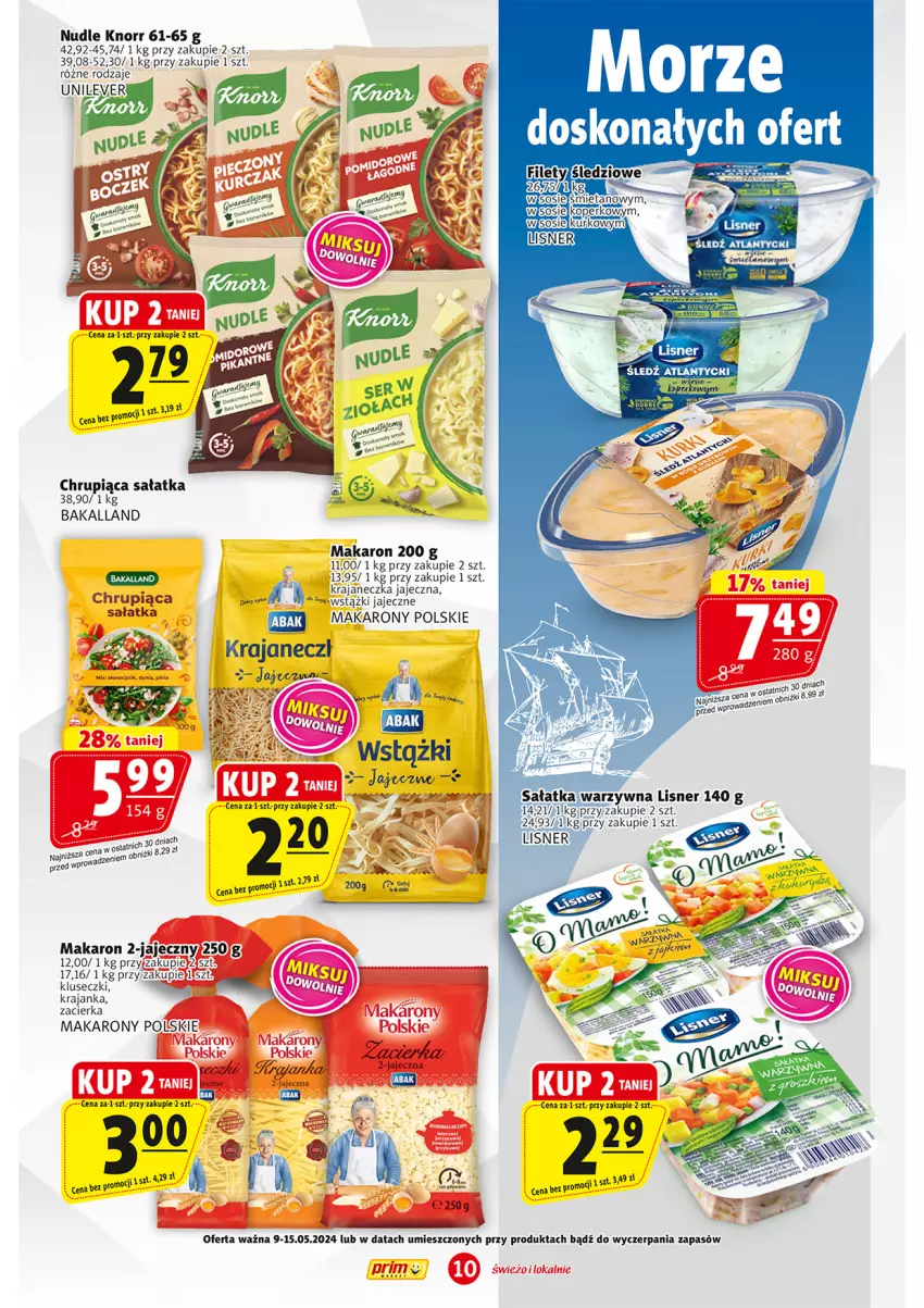 Gazetka promocyjna Prim Market - ważna 09.05 do 15.05.2024 - strona 10 - produkty: Bakalland, Knorr, Lisner, Makaron, Sałat, Sałatka, Sos, Zacierka