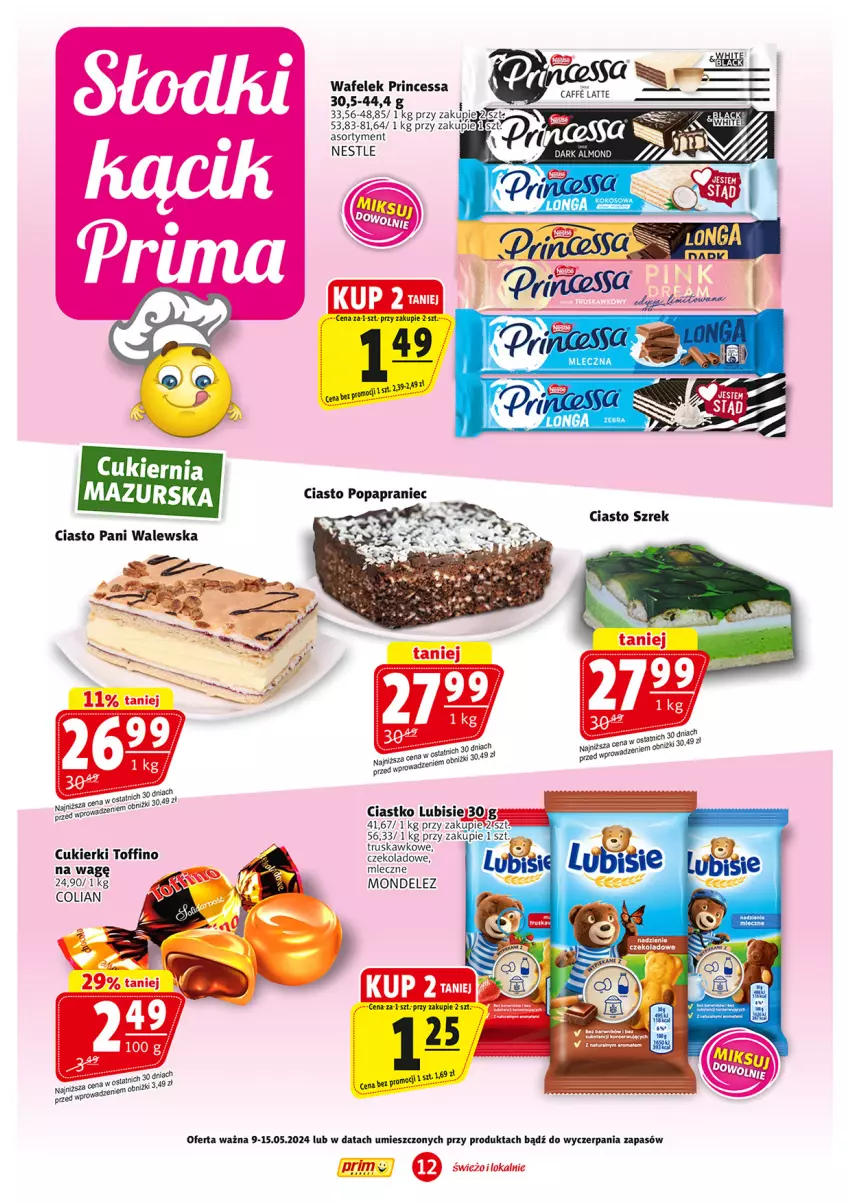 Gazetka promocyjna Prim Market - ważna 09.05 do 15.05.2024 - strona 12 - produkty: Cukier, Cukierki, Lubisie, Princessa, Toffino, Wafelek