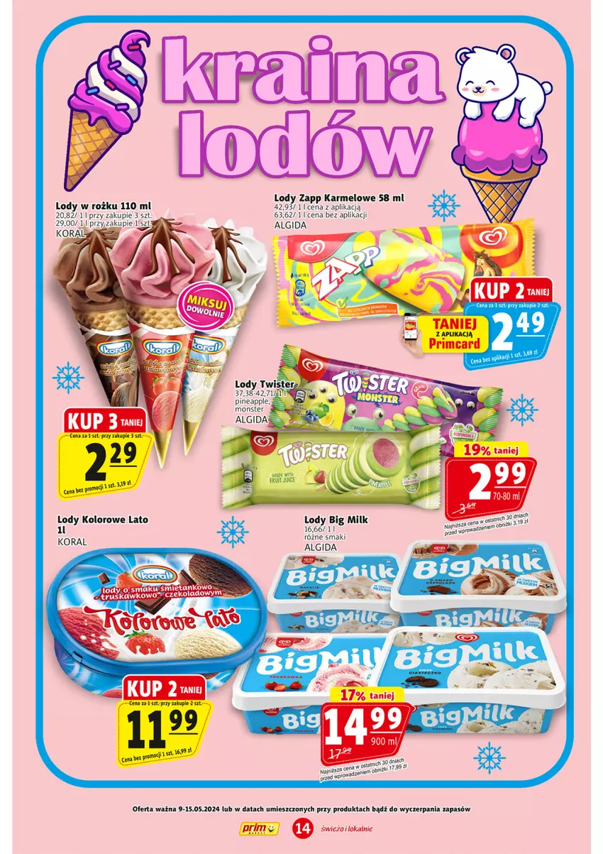 Gazetka promocyjna Prim Market - ważna 09.05 do 15.05.2024 - strona 14 - produkty: Algida, Big Milk, LG, Lody