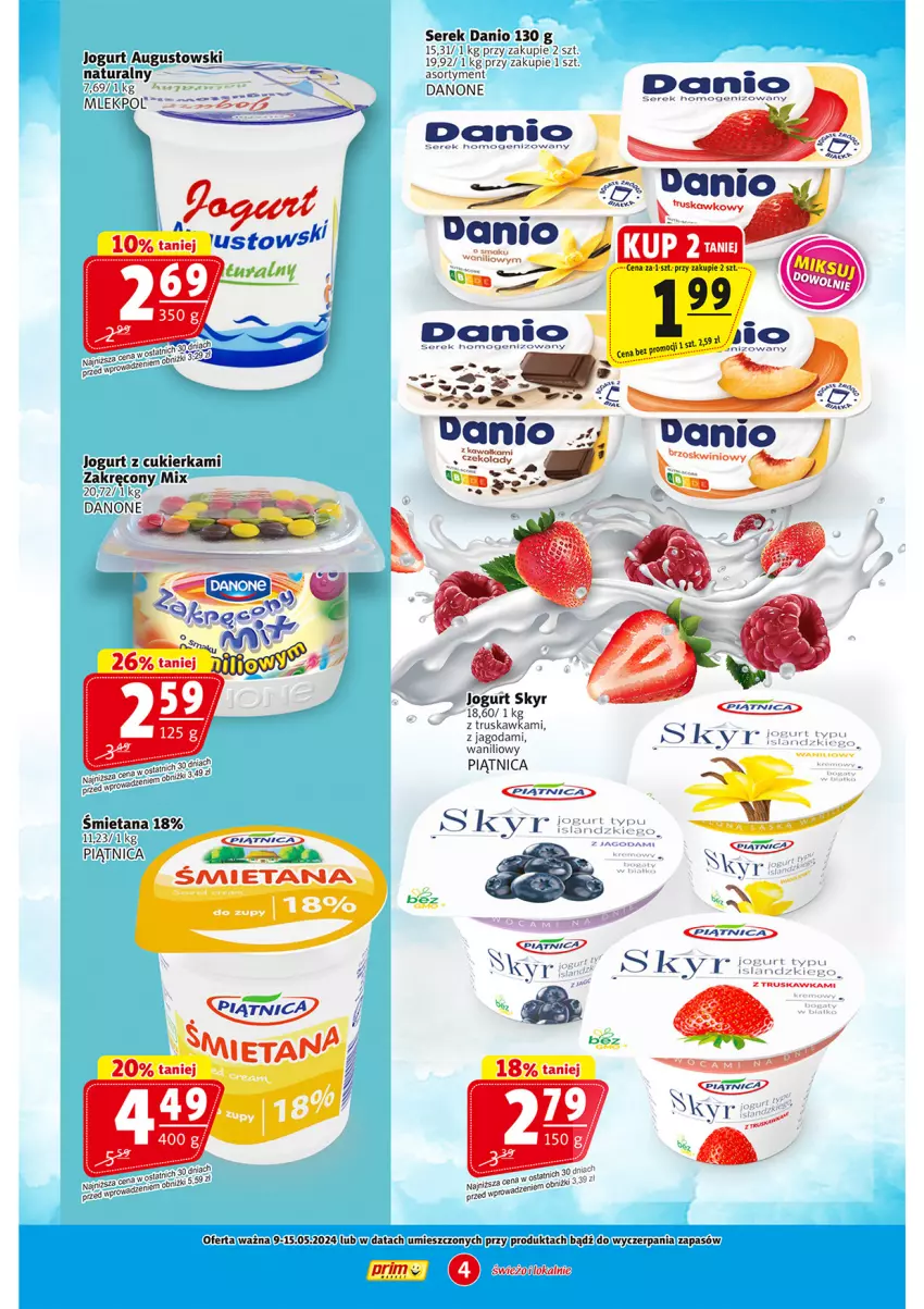 Gazetka promocyjna Prim Market - ważna 09.05 do 15.05.2024 - strona 4 - produkty: Cukier, Danio, Danone, Jogurt, Piątnica, Ser, Serek, Serek homogenizowany