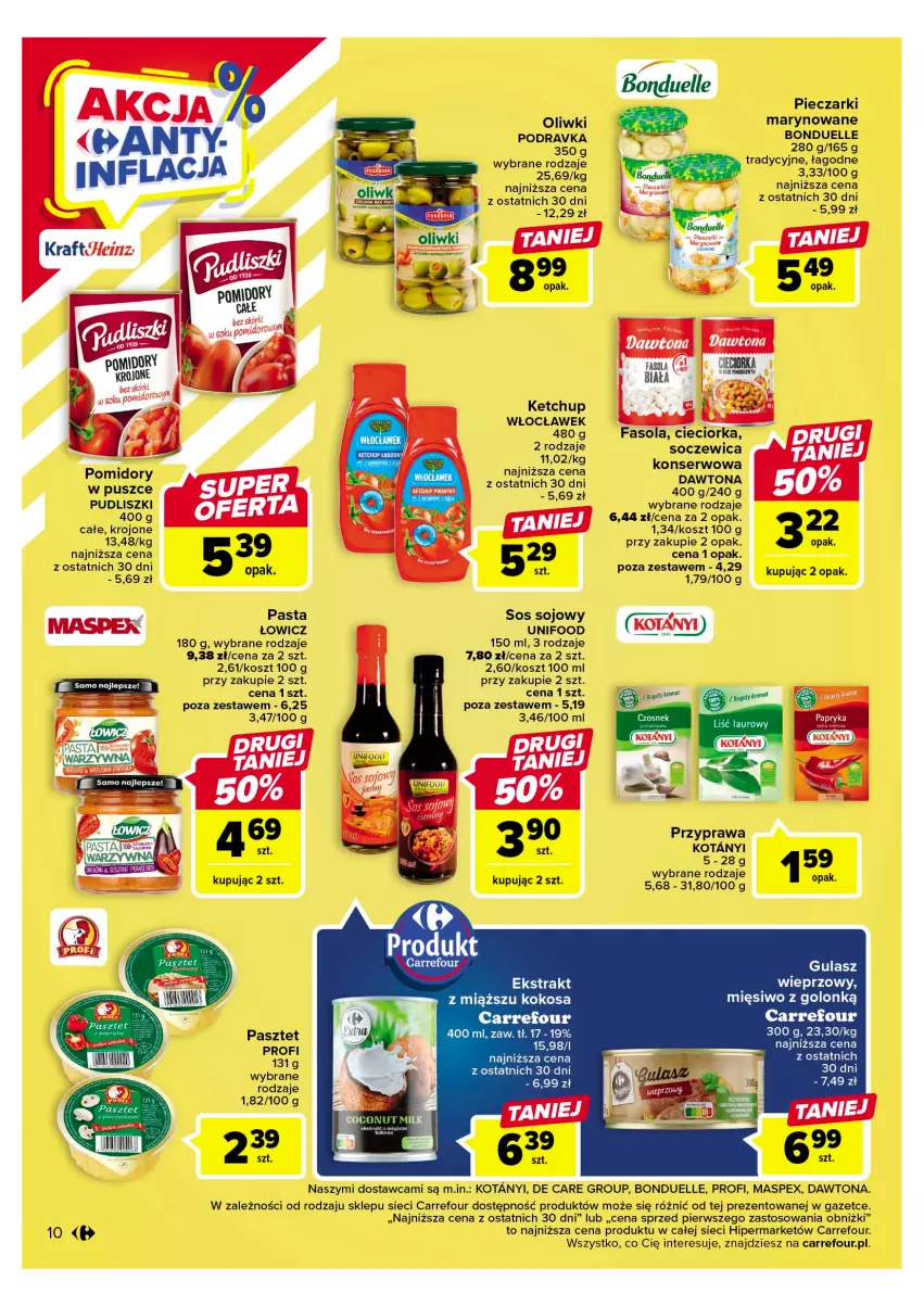 Gazetka promocyjna Carrefour - Gazetka Carrefour - ważna 11.04 do 22.04.2023 - strona 12 - produkty: Bonduelle, Dawtona, Ketchup, Kosz, Oliwki, Pasztet, Piec, Podravka, Pomidory, Pudliszki, Ser, Sos, Sos sojowy