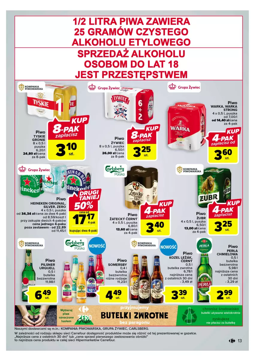 Gazetka promocyjna Carrefour - Gazetka Carrefour - ważna 11.04 do 22.04.2023 - strona 15 - produkty: Carlsberg, Gin, Gra, Heineken, Kosz, Kozel, Perła, Piwa, Piwo, Somersby, Tyskie, Warka