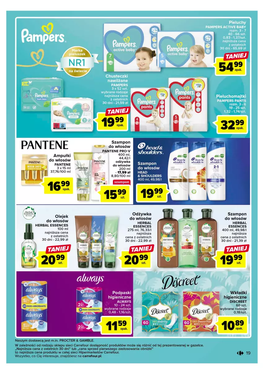 Gazetka promocyjna Carrefour - Gazetka Carrefour - ważna 11.04 do 22.04.2023 - strona 21 - produkty: Always, Discreet, Odżywka, Olej, Pantene, Szampon, Wkładki