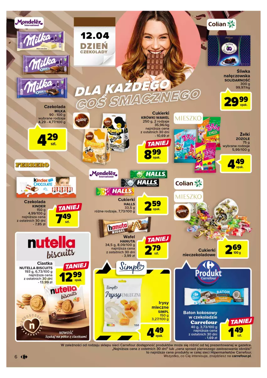 Gazetka promocyjna Carrefour - Gazetka Carrefour - ważna 11.04 do 22.04.2023 - strona 8 - produkty: Baton, Ciastka, Cukier, Cukierki, Czekolada, Halls, Kinder, Kokos, Nutella, Wawel