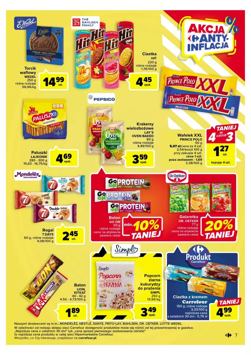 Gazetka promocyjna Carrefour - Gazetka Carrefour - ważna 11.04 do 22.04.2023 - strona 9 - produkty: 7 Days, Baton, Ciastka, Dr. Oetker, Fa, Kosz, Krakersy, Lajkonik, Lion, Pepsi, Popcorn, Prince Polo, Rogal, Sante, Wafelek