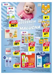 Gazetka promocyjna Carrefour - Gazetka Carrefour - Gazetka - ważna od 22.04 do 22.04.2023 - strona 16 - produkty: Płyn do kąpieli, HiPP, Sok, Zupa, Pieluchy, Majtki, Kosz, O nas, Tran, Huggies, Dzieci, Baton, Pieluchomajtki, Nivea Baby, Luksja, Nivea, Mleko