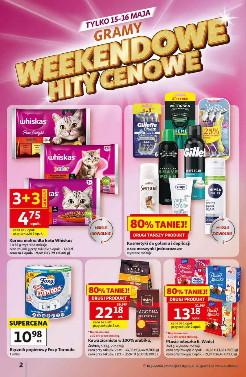 Gazetka promocyjna Auchan - Gazetka 30 Lat Hipermarket Auchan - ważna 14.05 do 20.05.2026 - strona 2 - produkty: E. Wedel, Foxy, Kawa, Kawa ziarnista, Mleczko, Papier, Por, Ptasie mleczko, Ręcznik, Whiskas, Ziaja
