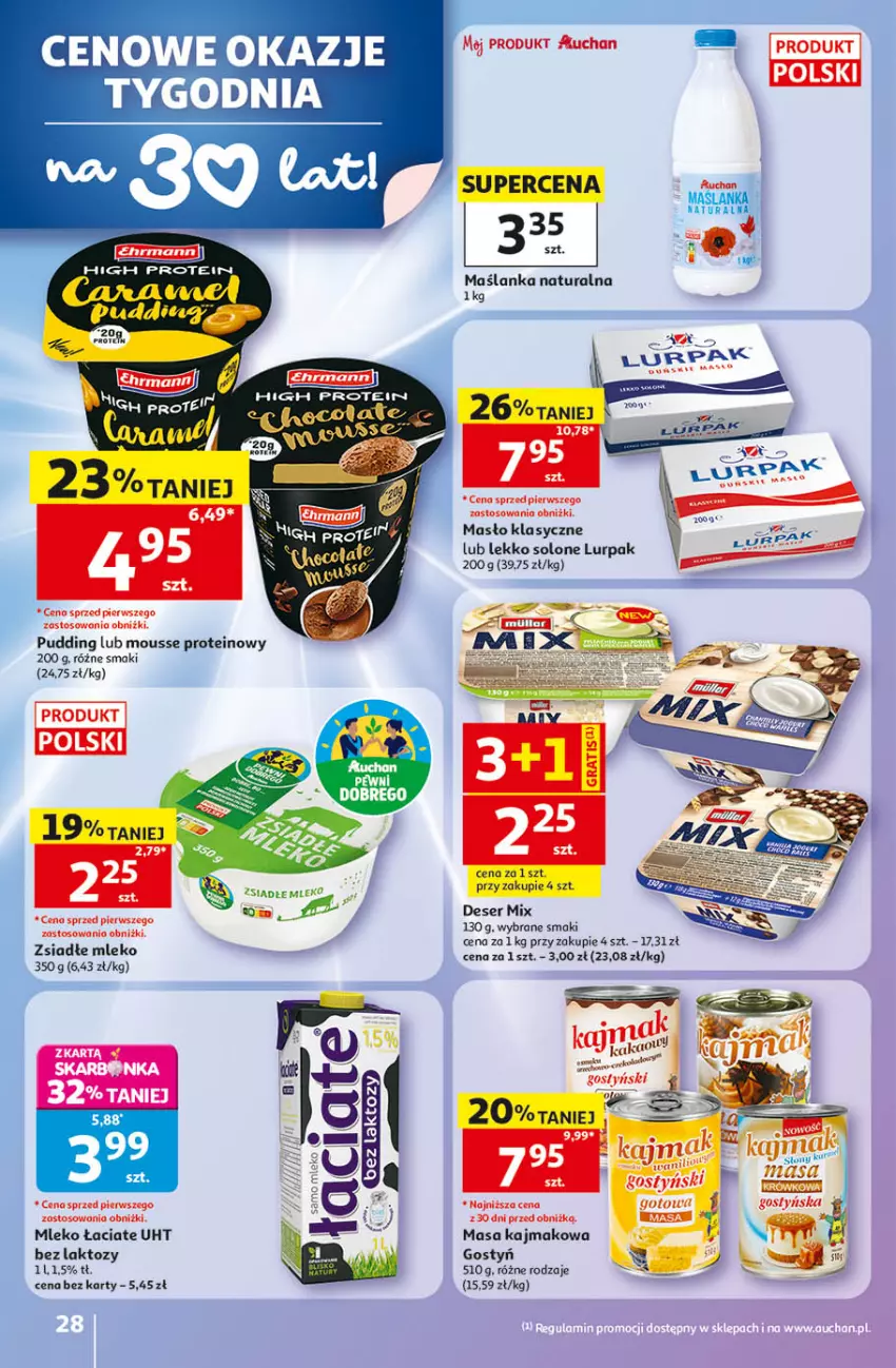 Gazetka promocyjna Auchan - Gazetka 30 Lat Hipermarket Auchan - ważna 14.05 do 20.05.2026 - strona 28 - produkty: Deser, Lurpak, Maślanka, Masło, Mleko, Pudding, Ser